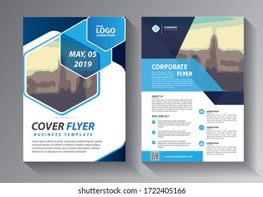 flyer business template with blue color for layout, cover, brochure, annual report, booklet, catalog