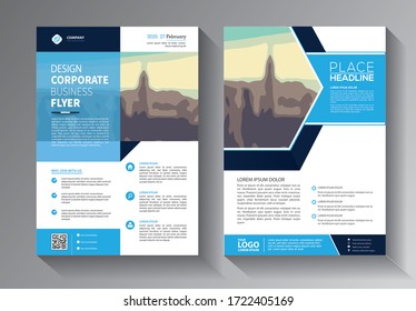 flyer business template with blue color for layout, cover, brochure, annual report, booklet, catalog