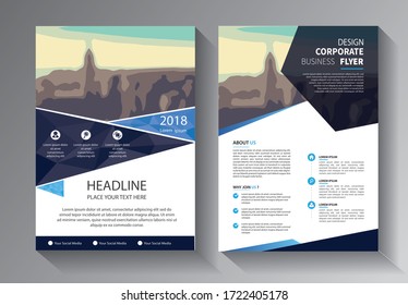 flyer business template with blue color for layout, cover, brochure, annual report, booklet, catalog