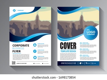 flyer business template design with blue color for layout brochure, annual, report, leaflet, cover, magazine background