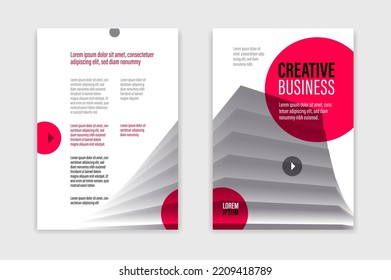 Flyer business trendy corporate style vector design with front and back pager A4 format, modern leaflet cover or presentation template, abstract background with big office building.
