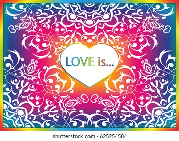 Flyer card for a holiday, frame for congratulations on the wedding, Valentines Day, birthday, invitation, gratitude, celebration, Declaration of love, advertising. Lace vintage mandala. Vector EPS 10.