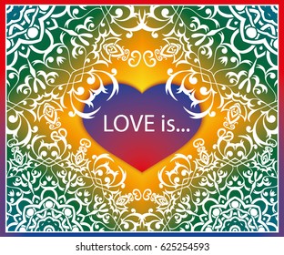Flyer card for a holiday, frame for congratulations on the wedding, Valentines Day, birthday, invitation, gratitude, celebration, Declaration of love, advertising. Lace vintage mandala. Vector EPS 10.