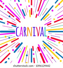 Flyer carnival, holiday card, banner with rays, burst, beams, color party burst. Vector illustration