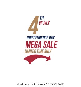 Flyer Celebrate Happy 4th of July - Independence Day with Mega sale National American holiday event. Flat Vector illustration EPS10