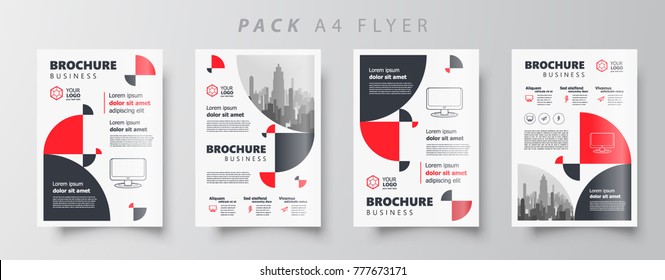 Flyer circles brochure design template set red color, creative leaflet size A4, oval cover