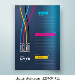 Flyer cmyk polygraphy theme Cover colored lines cartridge design template vector 