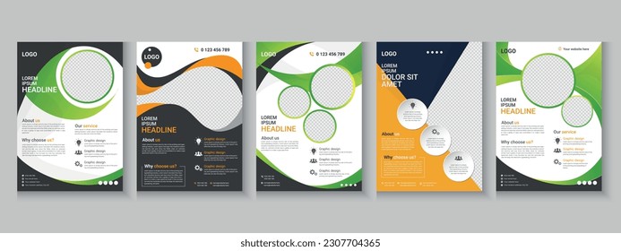 Colección de volantes, paquete de volantes, juego de volantes, juego de folletos, informe anual, perfil de la empresa, diseño de marketing digital, diseño de plantillas de folletos de folletos con simulación