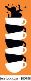 Flyer of colorful cups in a flat style. Vector template for cafe menu or advertisement. Black, white, orange illustration dishes. Tea or coffee fluer vector
