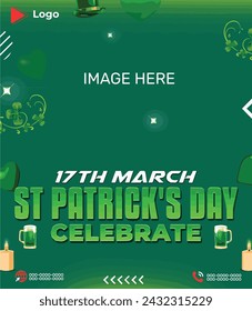 Flyer concept for saint patrick's day with social media banner or instagram post template | Saint patrick's day conference 17th march celebration with instagram and facebook post template | Saint desi