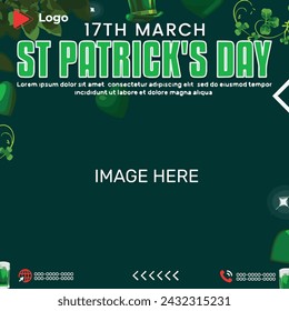 Flyer concept for saint patrick's day with social media banner or instagram post template | Saint patrick's day conference 17th march celebration with instagram and facebook post template | Saint desi