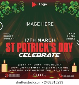 Flyer concept for saint patrick's day with social media banner or instagram post template | Saint patrick's day conference 17th march celebration with instagram and facebook post template | Saint desi