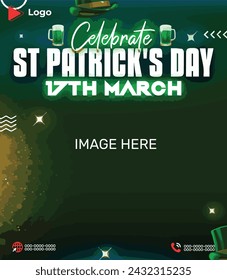 Flyer concept for saint patrick's day with social media banner or instagram post template | Saint patrick's day conference 17th march celebration with instagram and facebook post template | Saint desi