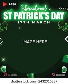 Flyer concept for saint patrick's day with social media banner or instagram post template | Saint patrick's day conference 17th march celebration with instagram and facebook post template | Saint desi