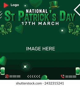 Flyer concept for saint patrick's day with social media banner or instagram post template | Saint patrick's day conference 17th march celebration with instagram and facebook post template | Saint desi