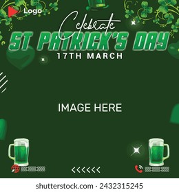 Flyer concept for saint patrick's day with social media banner or instagram post template | Saint patrick's day conference 17th march celebration with instagram and facebook post template | Saint desi