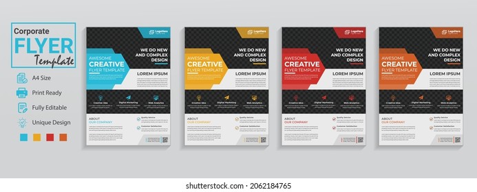 Flyer Corporate. Flyer Business. Four Flyer Template In 4 Design Color Red Orange Blue . This Is A Creative Business Flyer In  Modern Look For Event Conference Infographic Workshop Promotion Dj Flyers