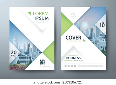 Flyer, Cover Annual Report with Illustrations of Cityscapes and High-Tech Skyscrapers, presentation book cover templates.