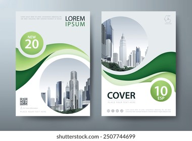 Flyer, Cover Annual Report with Illustrations of Cityscapes and High-Tech Skyscrapers, presentation book cover templates.