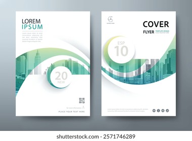 Flyer, Cover Annual Report with Illustrations of Cityscapes and High-Tech Skyscrapers, presentation book cover templates