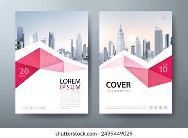 Flyer, Cover Annual Report in Red Tone with Illustrations of Cityscapes and High-Tech Skyscrapers, presentation book cover templates.