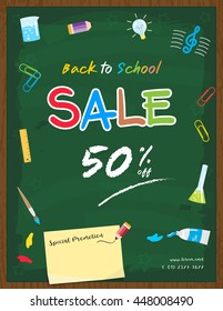 Flyer cover back to school sale promotion template with  stationery elements and copy space for promotion details