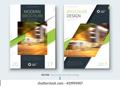 Flyer cover design. Corporate business template for brochure, annual report, magazine, catalog. Layout with modern green shapes and urban styled photo. Creative booklet, leaflet or banner concept