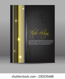 Flyer or cover design, dark background with yellow pattern/design with place for your content or creative editing, can be used for print, presentation or publishing, vector illustration