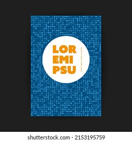 Diseño de volante o portada con fondo de patrón de formas geométricas azul oscuro - Folleto, prospecto, plantilla de página principal con espacio de copia redondo, lugar para el texto - Ilustración en formato vectorial editable