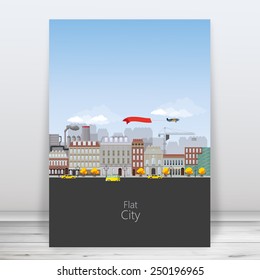 Flyer or Cover Design, Detailed Flat design urban landscape illustration