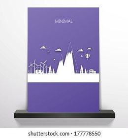 Flyer or cover design with Flat minimal landscape illustration. 