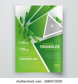 Flyer cover green triangles flying 3d perspective render design template vector, block for image