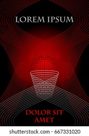 Flyer, cover, leaflet, book, bill template in red and black design with abstract line shape in guilloche patterns