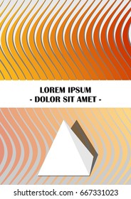 Flyer, cover, leaflet, book, bill template in yellow and orange design with abstract wavy shapes and paper pyramid