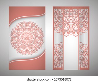 flyer, flyer, cover, pattern mandala. Oriental motif. Hand painted texture background. Set wedding invitations, postcards and business card templates. Decorative card design printing. Vector. EPS 10