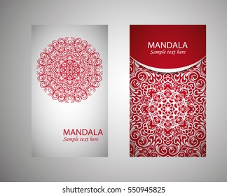 flyer, flyer, cover, pattern mandala. Oriental motif. Hand painted texture background. Wedding invitations, postcards and business card templates. Decorative card design printing. Vector. EPS 10