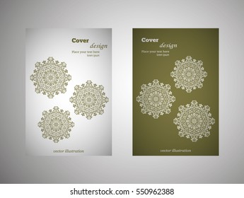 flyer, flyer, cover, pattern mandala. Oriental motif. Hand painted texture background. Wedding invitations, postcards and business card templates. Decorative card design printing. Vector. EPS 10