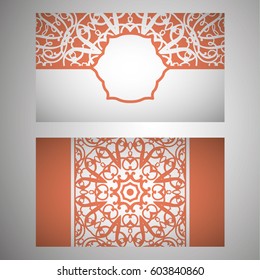 flyer, flyer, cover, pattern mandala. Oriental motif. Hand painted texture background. Wedding invitations, postcards and business card templates. Decorative card design printing. Vector. EPS 10