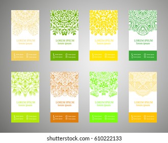 flyer, flyer, cover, pattern mandala. Oriental motif. Hand painted texture background. Set wedding invitations, postcards and openwork bombonerki. Decorative card design printing. Vector. EPS 10