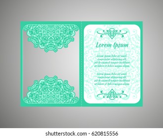 flyer, flyer, cover, pattern mandala. Oriental motif. Hand painted texture background. Set wedding invitations, postcards and openwork bombonerki. Decorative card design printing. Vector. EPS 10