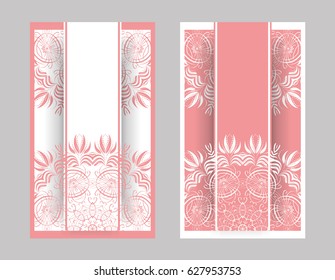 flyer, flyer, cover, pattern mandala. Oriental motif. Hand painted texture background. Set wedding invitations, postcards and business card templates. Decorative card design printing. Vector. EPS 10