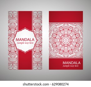 flyer, flyer, cover, pattern mandala. Oriental motif. Hand painted texture background. Set wedding invitations, postcards and business card templates. Decorative card design printing. Vector. EPS 10
