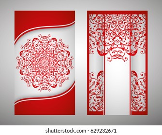 flyer, cover, pattern mandala. Oriental motif. Hand painted texture background. Set wedding invitations, postcards and business card templates. Decorative card design printing. Vector. EPS 10
