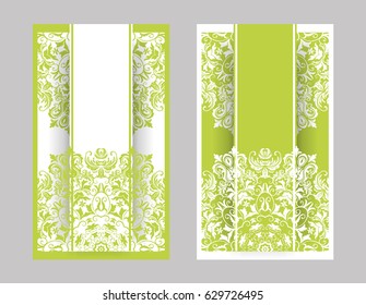 Flyer, cover, pattern mandala. Oriental motif. Hand painted texture background. Set wedding invitations, postcards and business card templates. Decorative card design printing. Vector. EPS 10