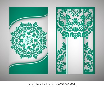 flyer, cover, pattern mandala. Oriental motif. Hand painted texture background. Set wedding invitations, postcards and business card templates. Decorative card design printing. Vector. EPS 10