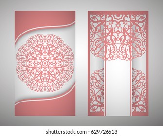 flyer, cover, pattern mandala. Oriental motif. Hand painted texture background. Set wedding invitations, postcards and business card templates. Decorative card design printing. Vector. EPS 10