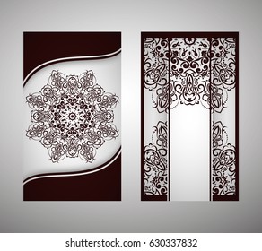 flyer, cover, pattern mandala. Oriental motif. Hand painted texture background. Set wedding invitations, postcards and business card templates. Decorative card design printing. Vector. EPS 10
