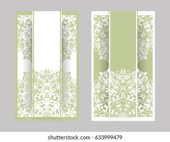 flyer, flyer, cover, pattern mandala. Oriental motif. Hand painted texture background. Set wedding invitations, postcards and business card templates. Decorative card design printing. Vector. EPS 10