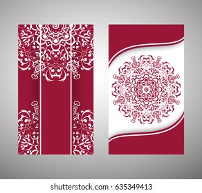 flyer, flyer, cover, pattern mandala. Oriental motif. Hand painted texture background. Set wedding invitations, postcards and business card templates. Decorative card design printing. Vector. EPS 10