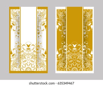 flyer, flyer, cover, pattern mandala. Oriental motif. Hand painted texture background. Set wedding invitations, postcards and business card templates. Decorative card design printing. Vector. EPS 10